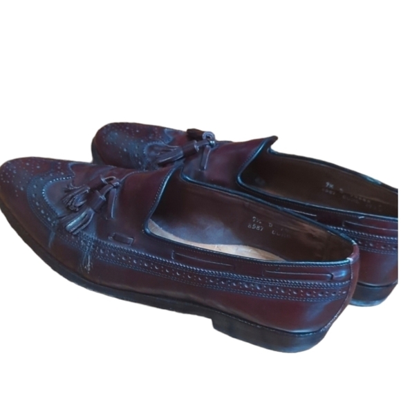 Allen Edmonds Manchester leather slip on tassel cordovan wing tip loafers Sz 9.5 - Picture 3 of 11